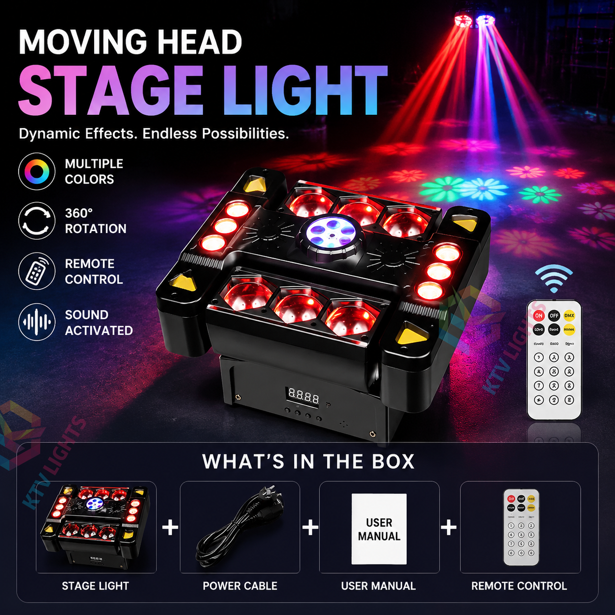6-Arm RGB Pattern Laser Moving Head DJ Stage Light with Remote-E91