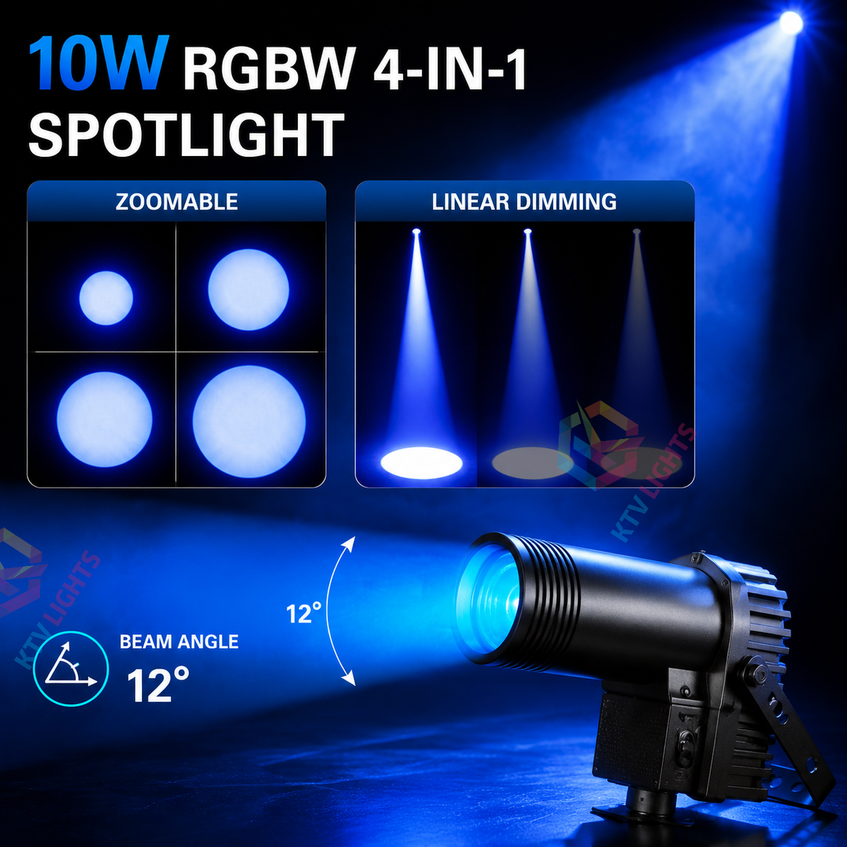 KTVLIGHTS 10W RGBW 4-in-1 LED Spotlight-J1