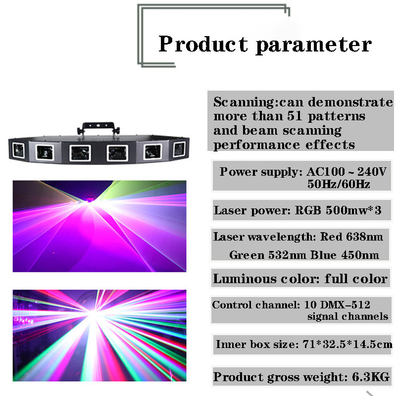 6-hole RGB scanning laser light DMX stage light-B26