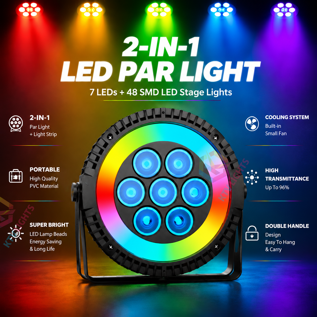 KTVLIGHTS RGBW 4-in-1 LED Wash PAR Stage Light-P19
