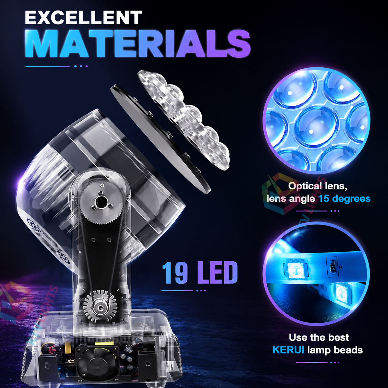 KTVLIGHTS LED 285W RGBW 19 LED Moving Head Light DJ Stage Lighting-E54