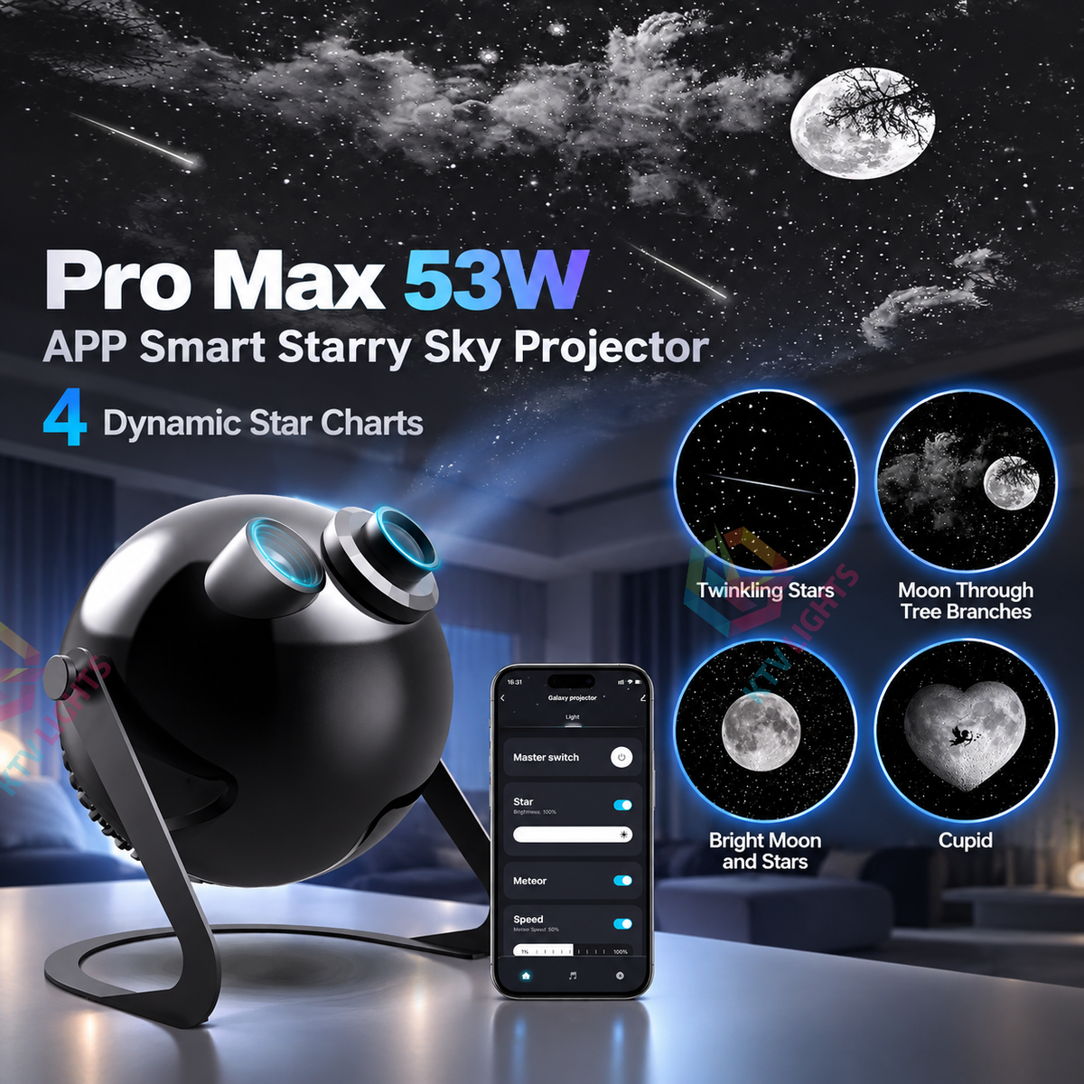 KTVLIGHTS 53W Pro Max APP Smart Galaxy Star Projector-S62