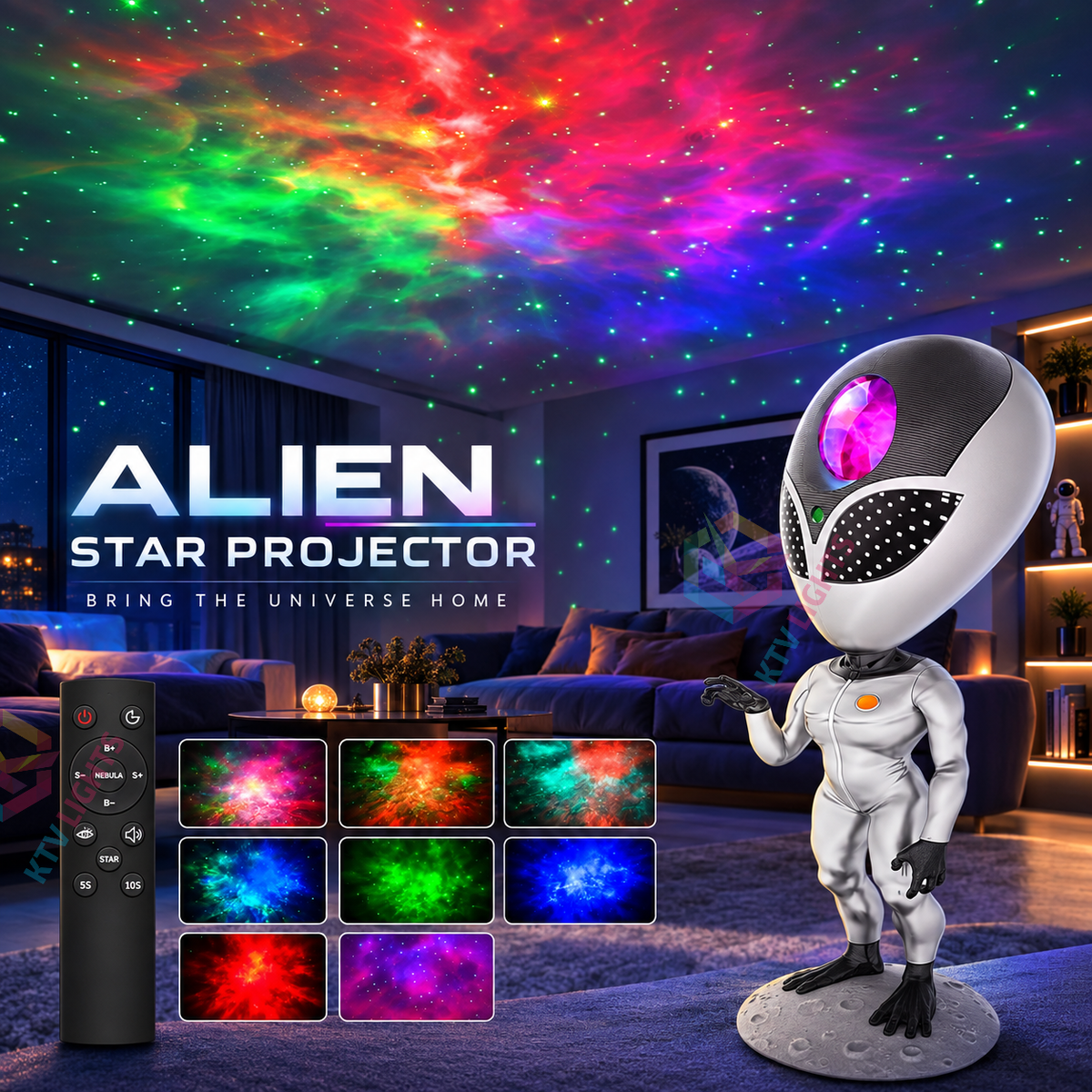 KTVLIGHTS Alien Star Galaxy Projector with 8 Nebula Effects-S59