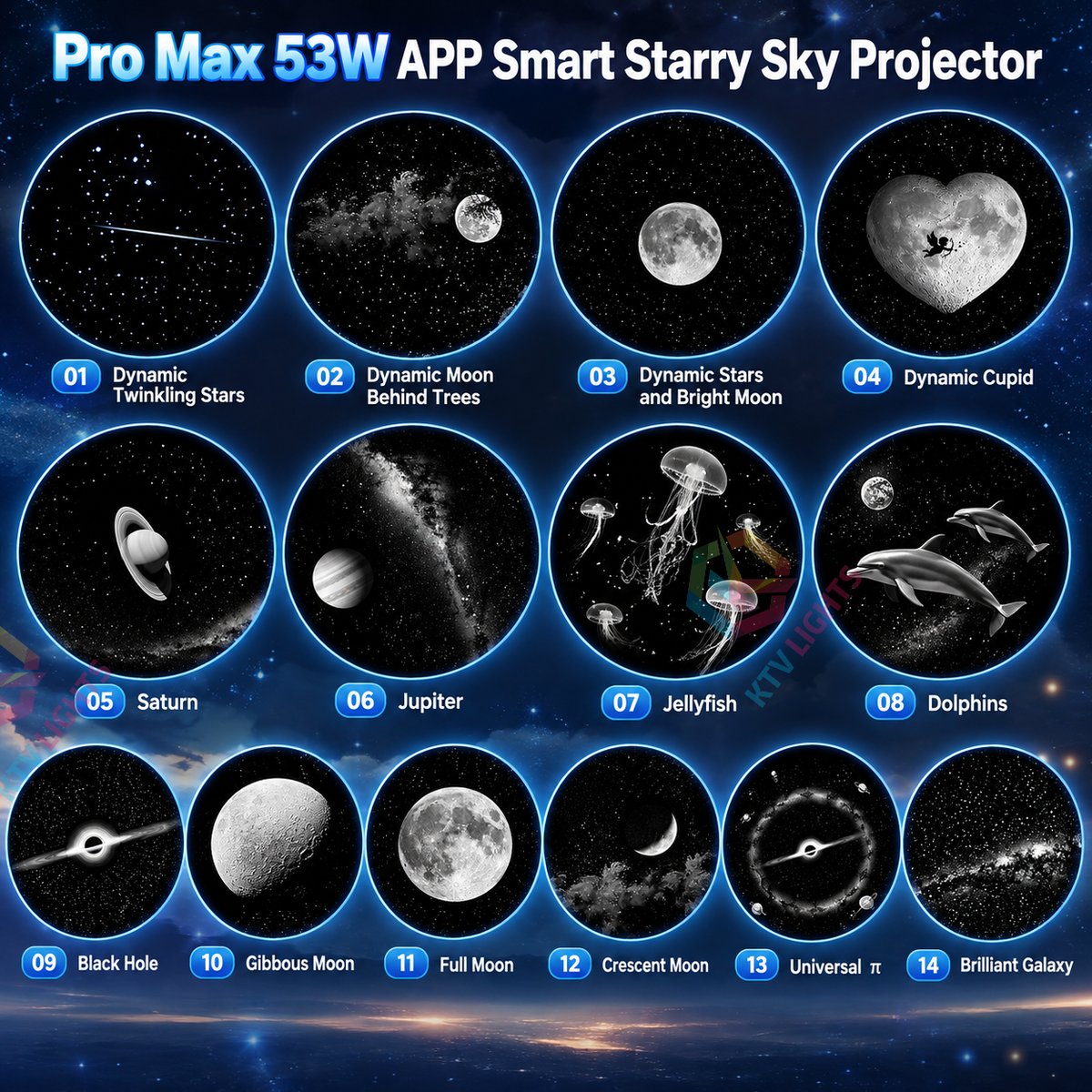 KTVLIGHTS 53W Pro Max APP Smart Galaxy Star Projector-S62