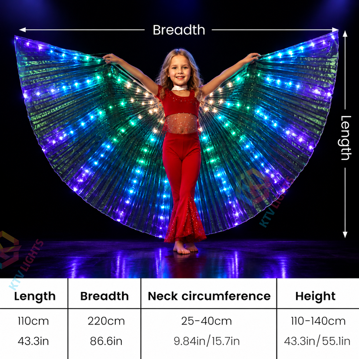 KTVLIGHTS Rainbow LED Wings for Dance Shows & Performances-M56