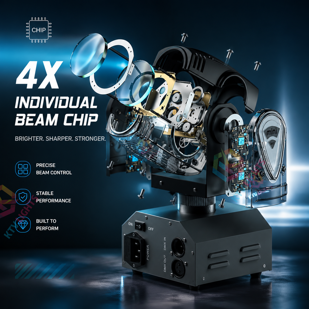 KTVLIGHTS 4-in-1 LED Moving Head Beam Light with Starry Effects -E1
