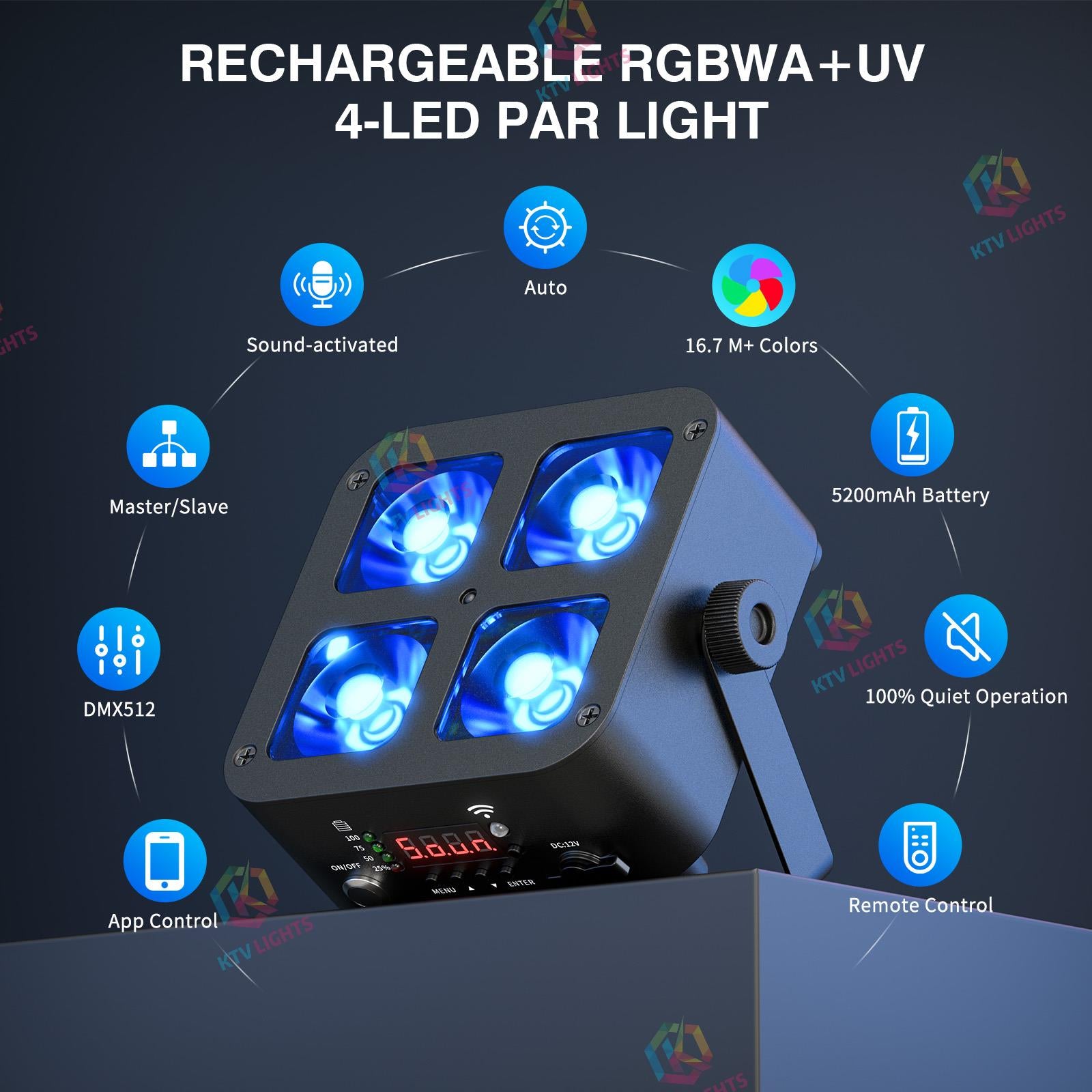 4x15W RGBWA+UV LED Rechargeable Par Light-P54