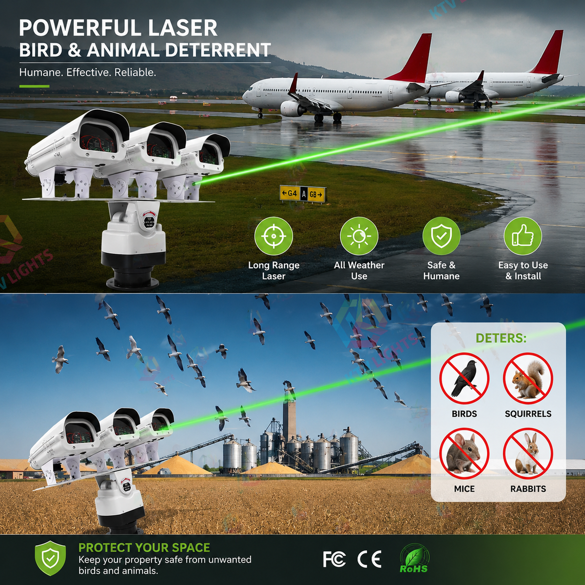 Three-headed bird and animal repelling laser light - B56