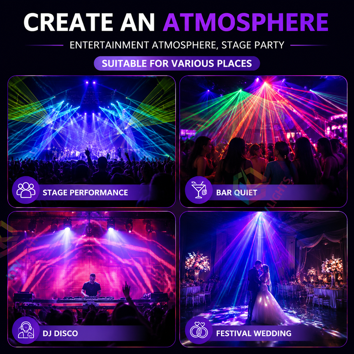 KTVLIGHTS 150W 5-in-1 RGB Snowflake Laser Stage Light with DMX-C14