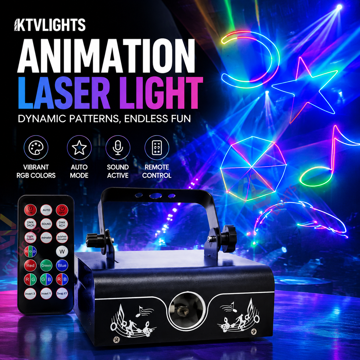 KTVLIGHTS RGB Animation Laser Light for DJ Stage Parties-A1