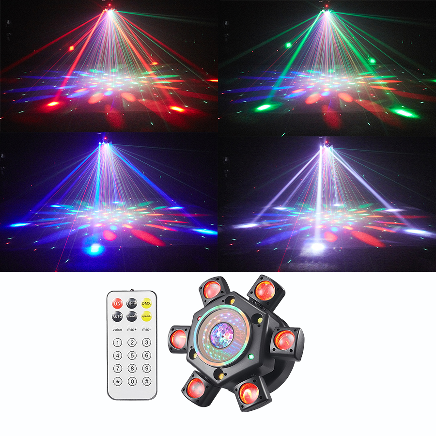 120W RGBW 6-Arm Moving Head Beam Light with Remote Control-E9