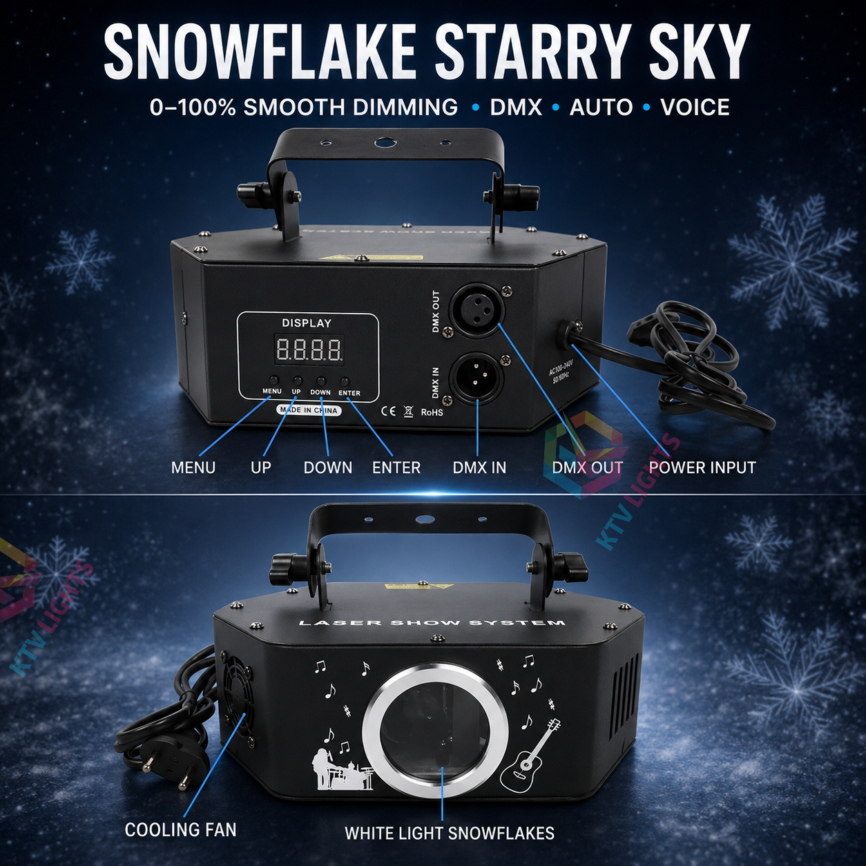 KTVLIGHTS Snowflake and Starry Sky Laser Light for Parties and Events-B34
