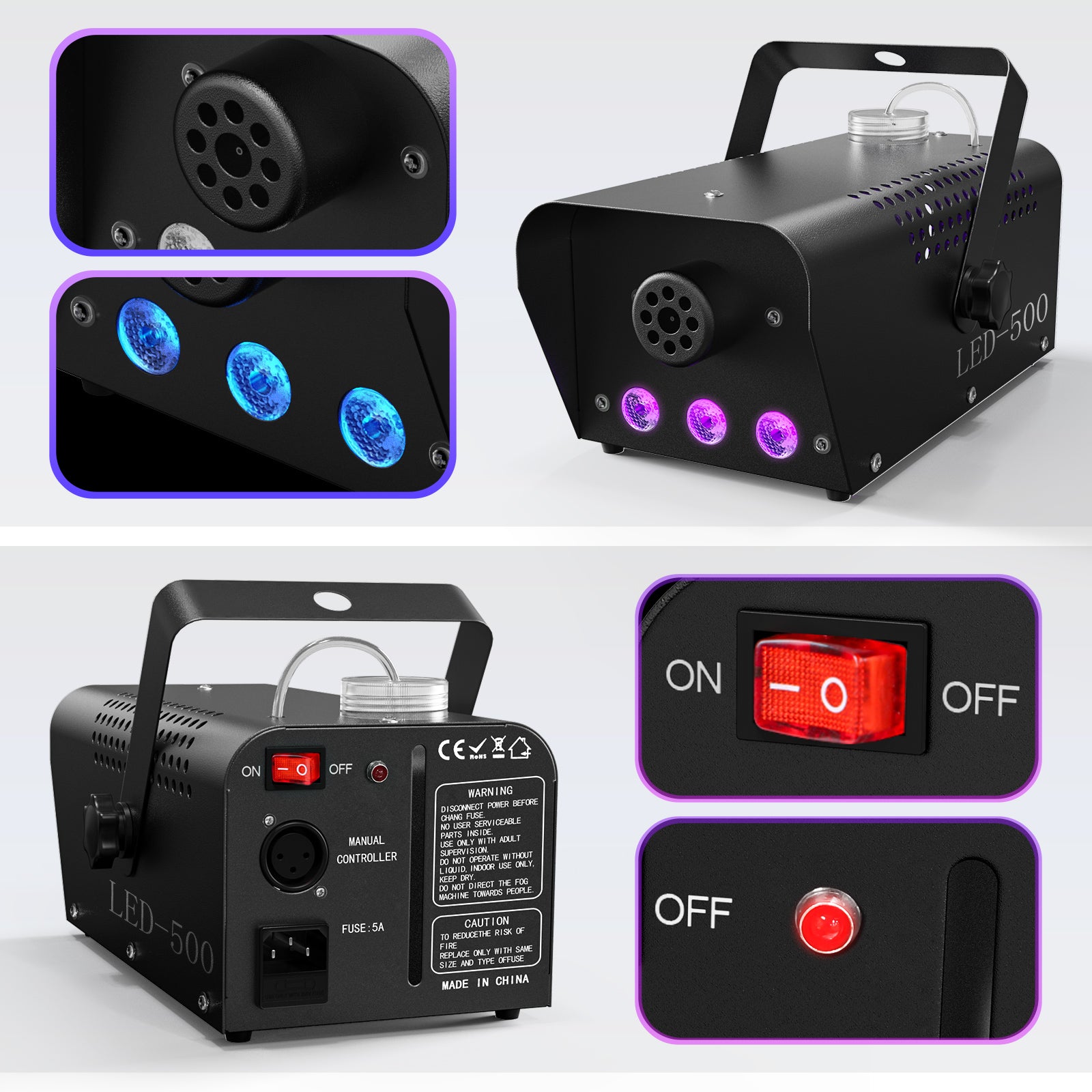 500W RGB Remote Control Smoke Machine-Y6