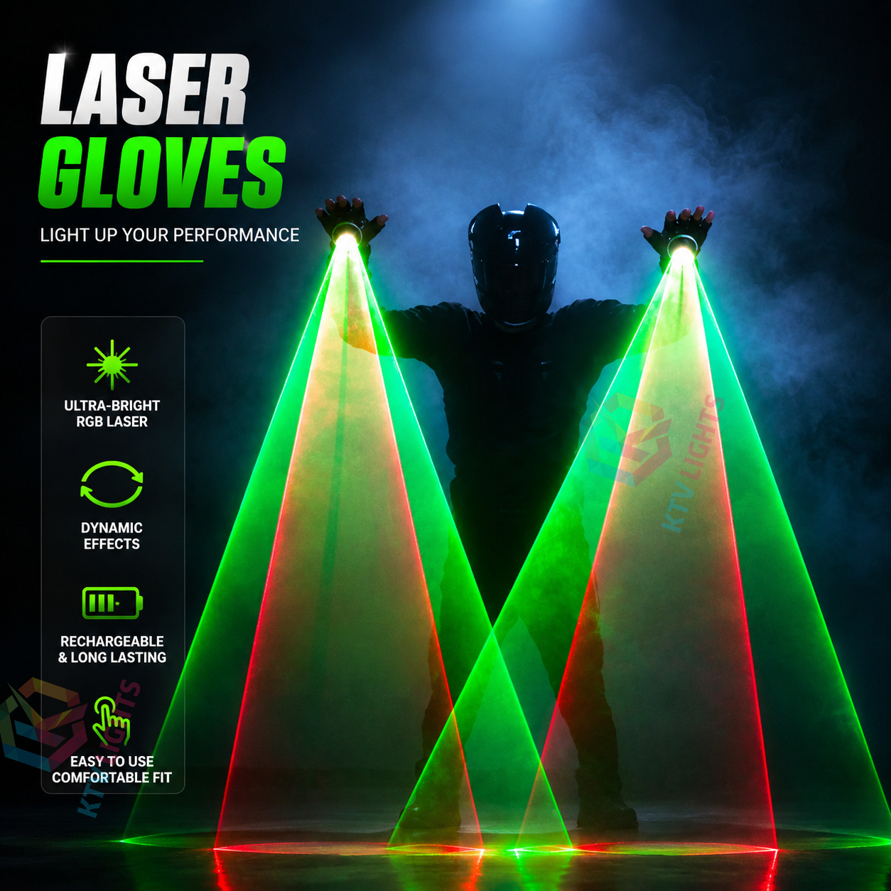 KTVLIGHTS Rotating Laser Gloves for DJ, Rave & Party Shows-M10