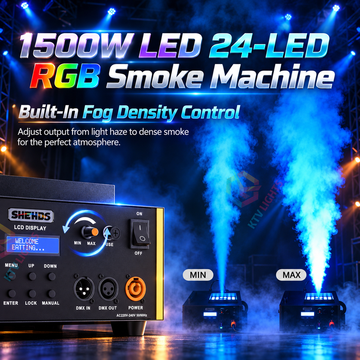 KTVLIGHTS 24-LED RGB Column Smoke Machine for Stage Events-Y24