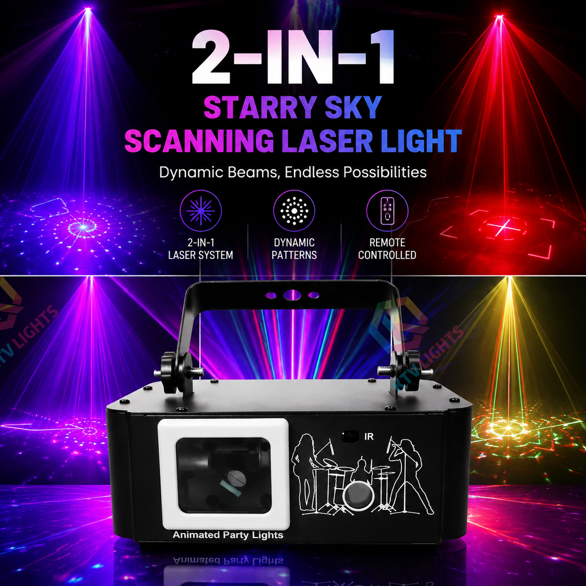 KTVLIGHTS 2-in-1 Starry Sky Scanning Laser Light for DJ Stages-B32