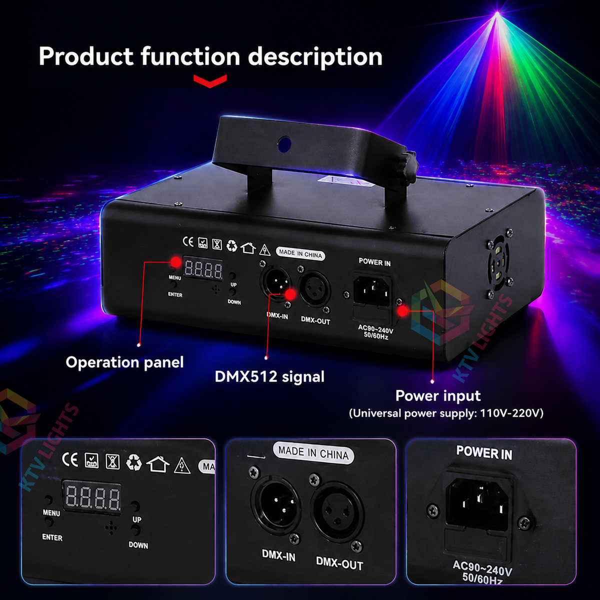 KTVLIGHTS 50W 2-in-1 Dual-Aperture RGB 500mW Scanning Laser Stage Light-B44