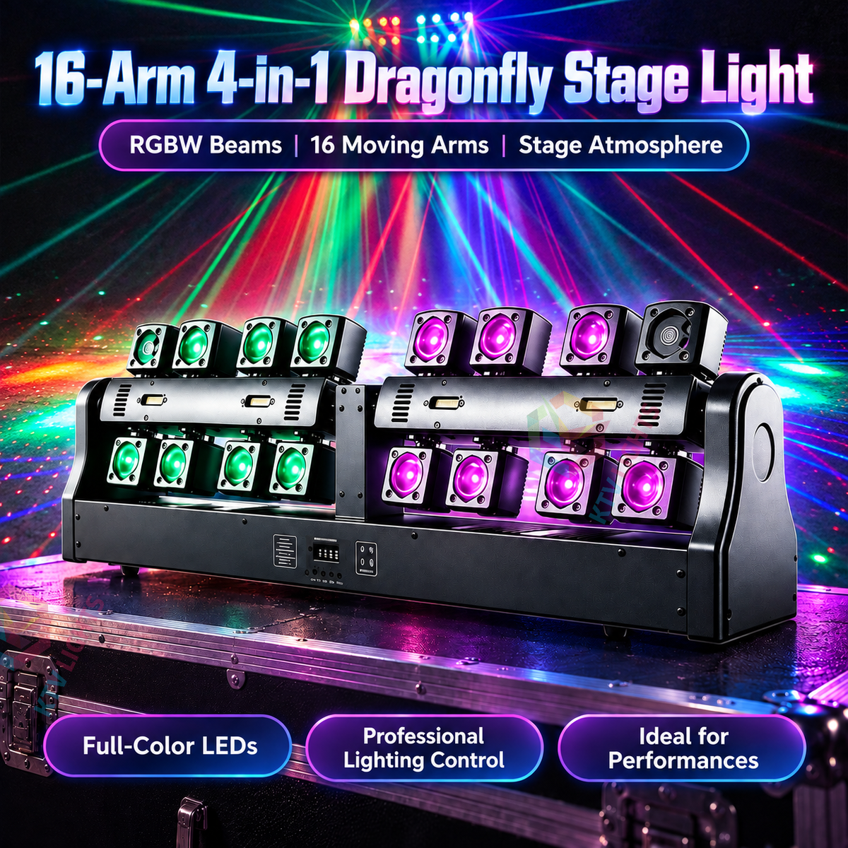 KTVLIGHTS 180W 16-Arm LED Laser Stage Light RGBW DMX512 Strobe-E99