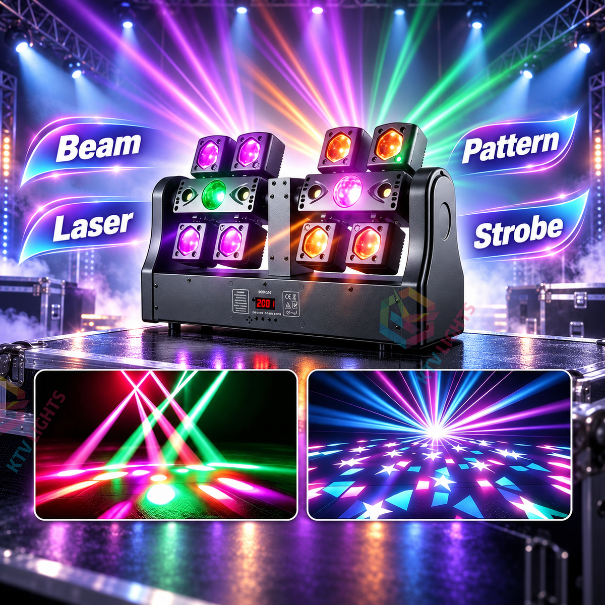 KTVLIGHTS 150W 8-Arm 4-in-1 RGBW Laser Moving Head Stage Light DMX512-E100