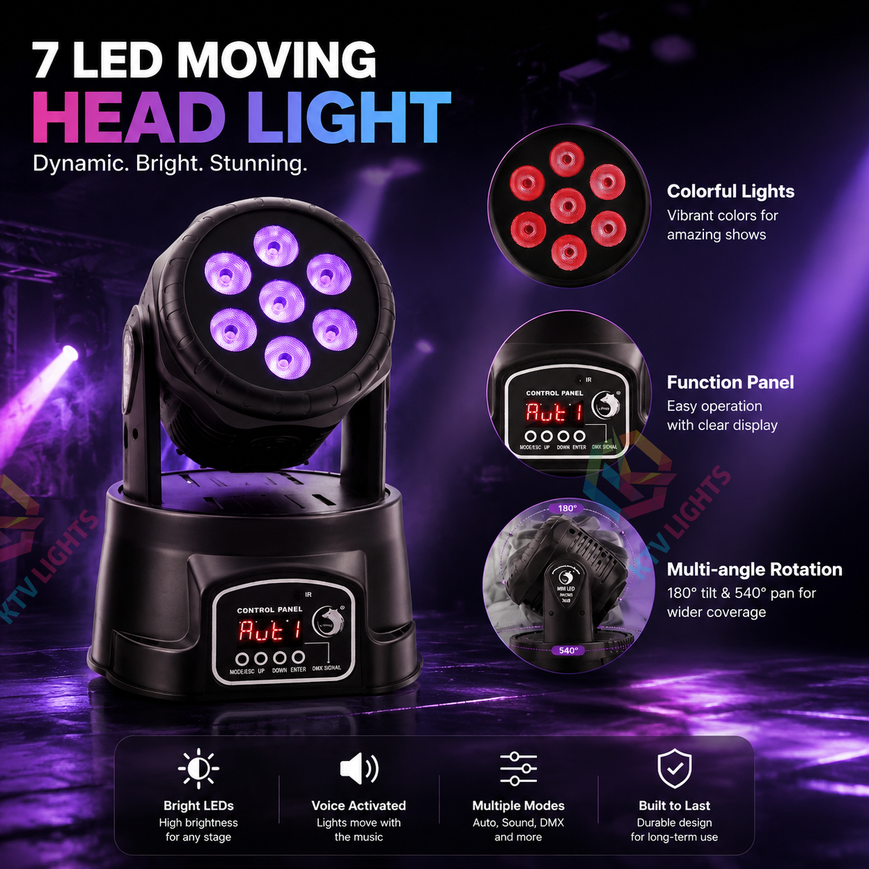 KTVLIGHTS 7 LED RGBW Moving Beam DJ Stage Light-E6