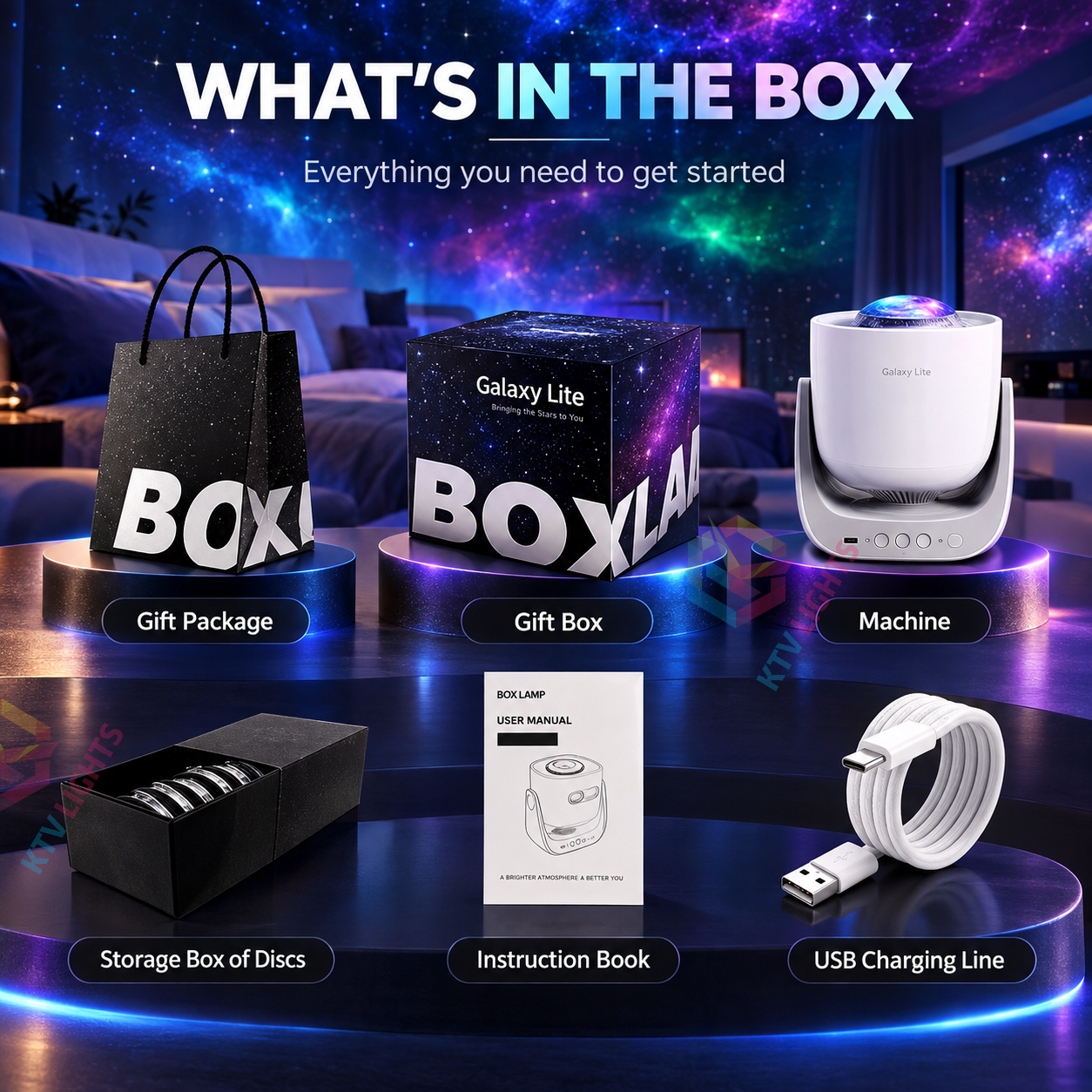 KTVLIGHTS Bluetooth Speaker Galaxy Star Projector-S57