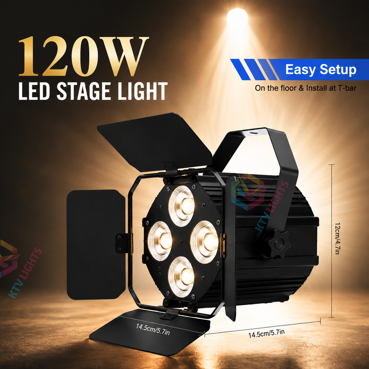 KTVLIGHTS 120W LED Stage PAR Light with Barn Doors-P5