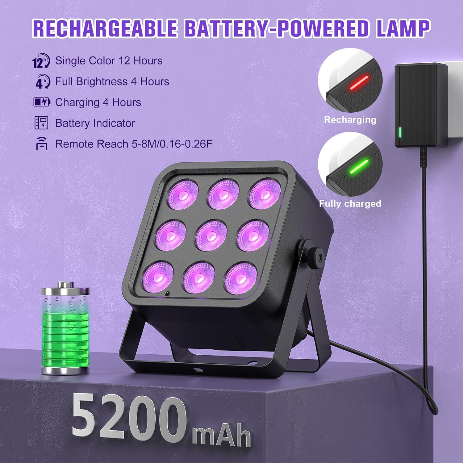 54W DMX6in1 RGBWAUV Rechargeable Stage Light-P25