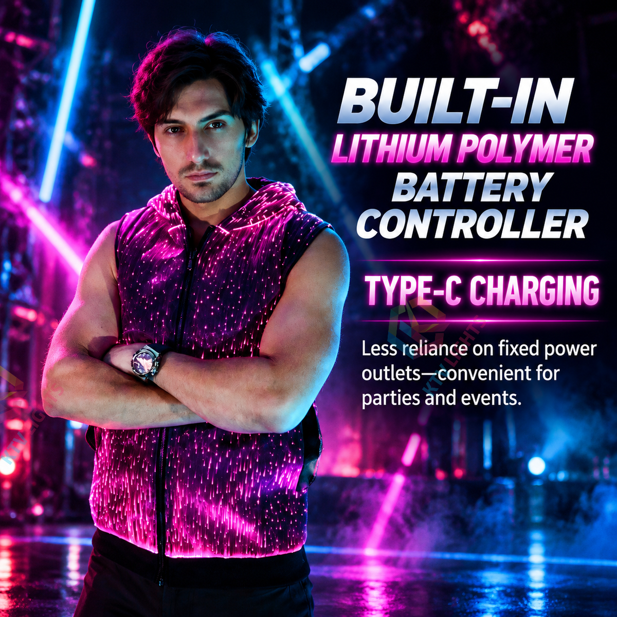 KTVLIGHTS LED Fiber Optic Light Up Vest for DJ Parties-M72