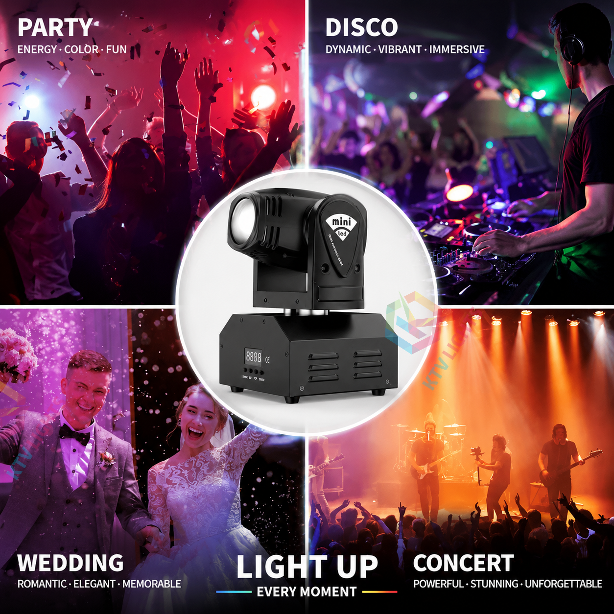 KTVLIGHTS RGBW 4-in-1 LED Beam Moving Head Light DJ Stage Lighting-E20