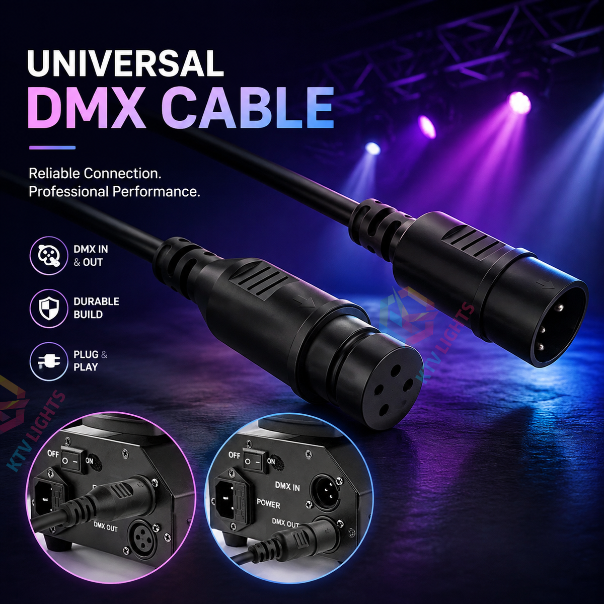 KTVLIGHTS 3M Universal DMX512 Stage Lighting Cable-D5