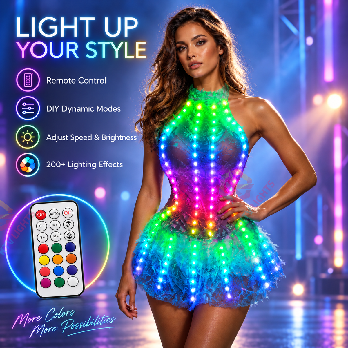KTVLIGHTS RGB LED Light-Up Dress with Remote & App Control-M70