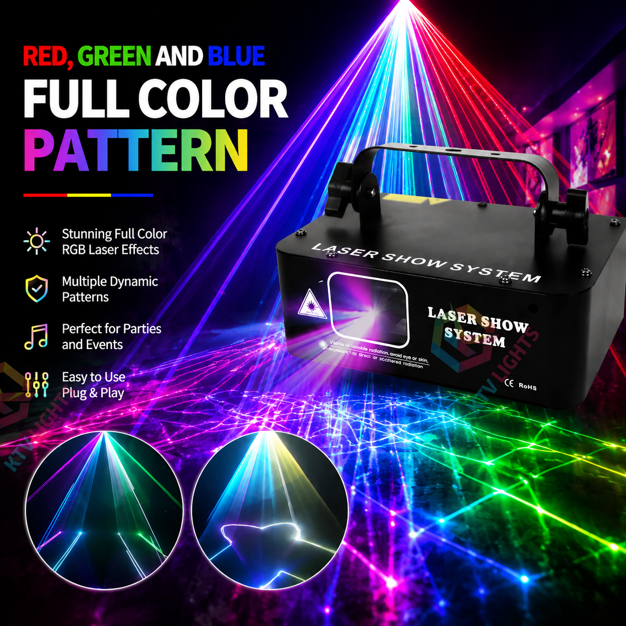 KTVLIGHTS DJ RGB Laser Scanning Stage Effect Light – DMX512 Party Light-B1