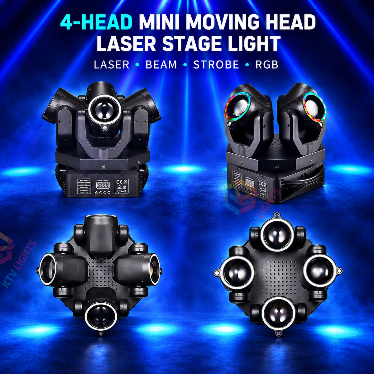 KTVLIGHTS 150W 4-Head LED Beam & Laser Moving Head Stage Light DMX512-E107