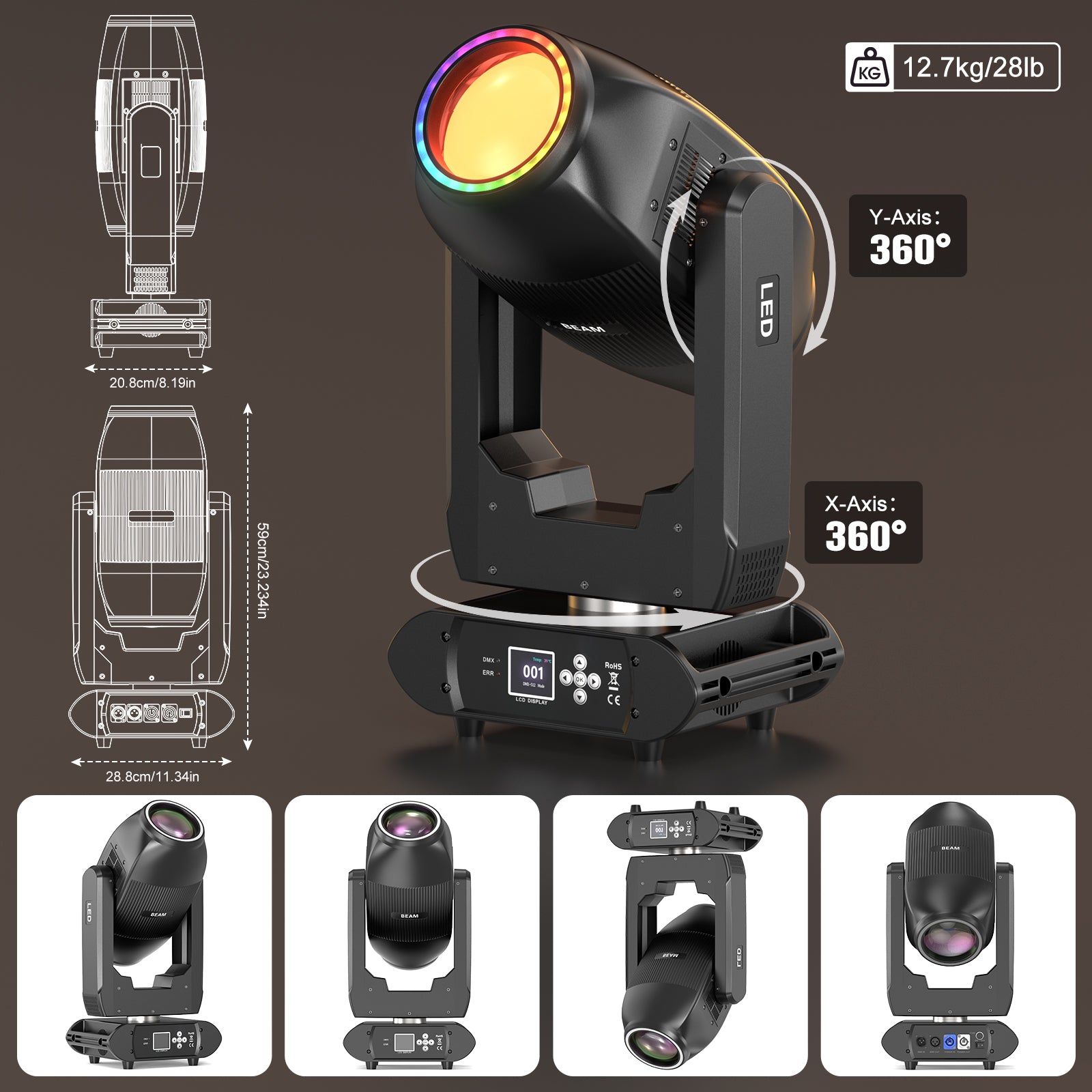 2X100W LED 18 Prism 19 Pattern 12 Colors Double Beam Moving Head Light-E36