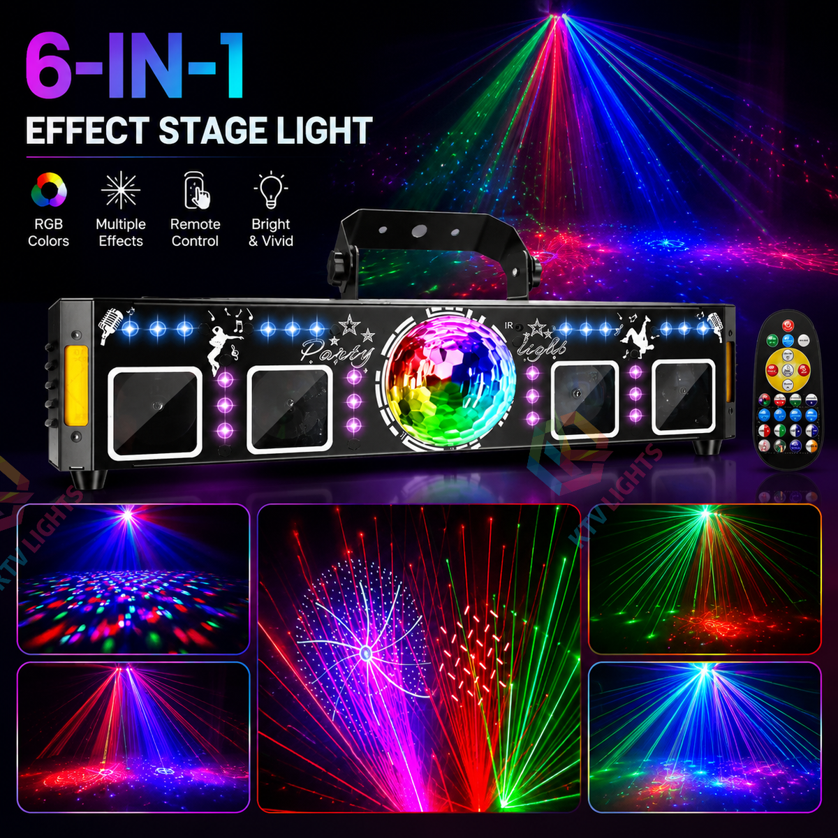 KTVLIGHTS 2026 Model 65W 6-in-1 RGB UV Beam Strobe DMX Stage Light-B36