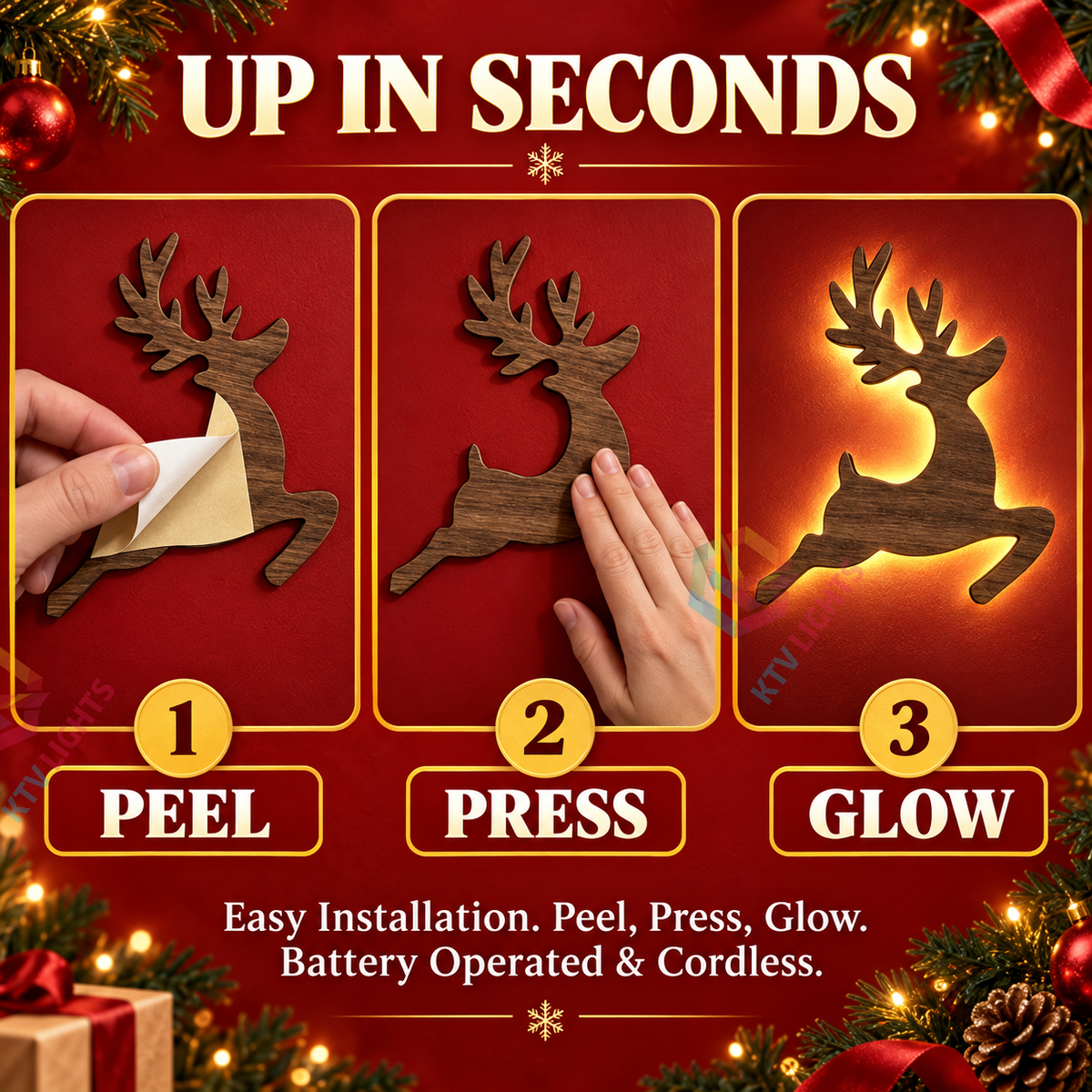 KTVLIGHTS Lighted Reindeer Christmas Wall Decor-M65