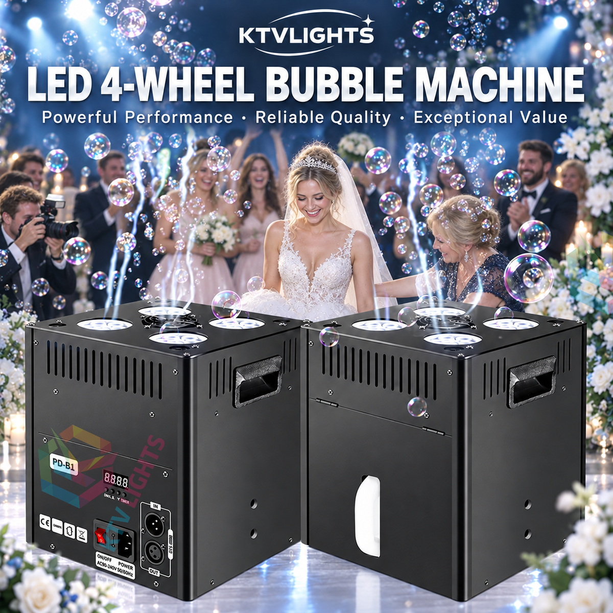 KTVLIGHTS LED 4-Wheel Upright Bubble Machine with Remote Control-Y20