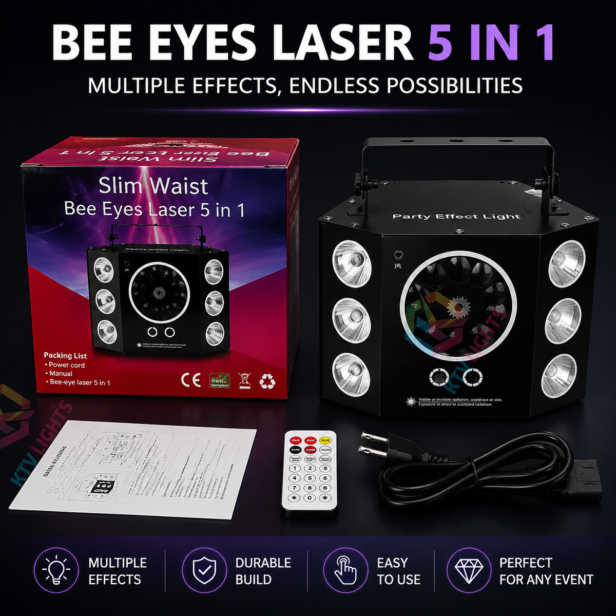 KTVLIGHTS 150W 5-in-1 RGB Snowflake Laser Stage Light with DMX-C14