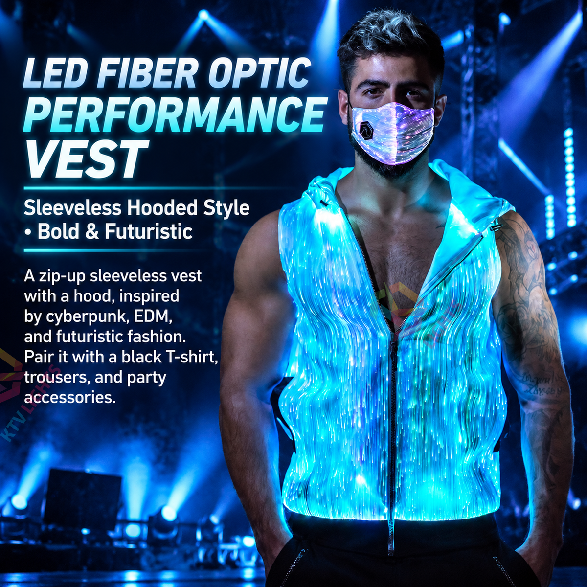 KTVLIGHTS LED Fiber Optic Light Up Vest for DJ Parties-M72