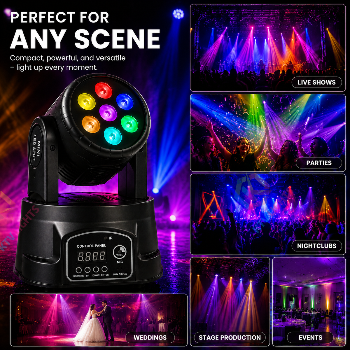 KTVLIGHTS 7 LED RGBW Moving Beam DJ Stage Light-E6
