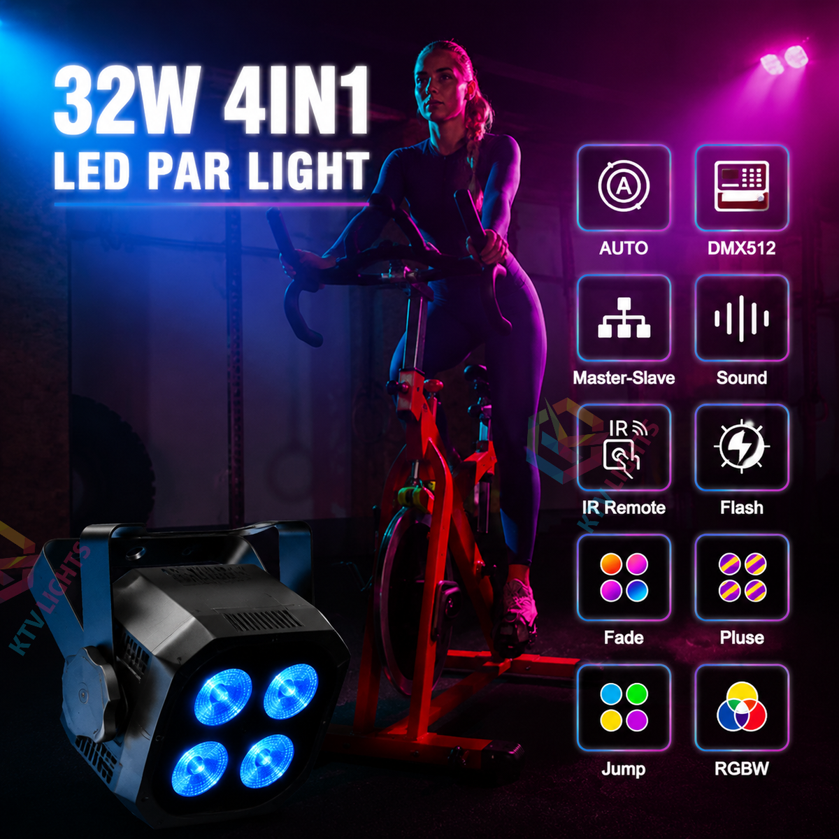 KTVLIGHTS 4x8W RGBW 4-in-1 LED PAR Stage Light-P37