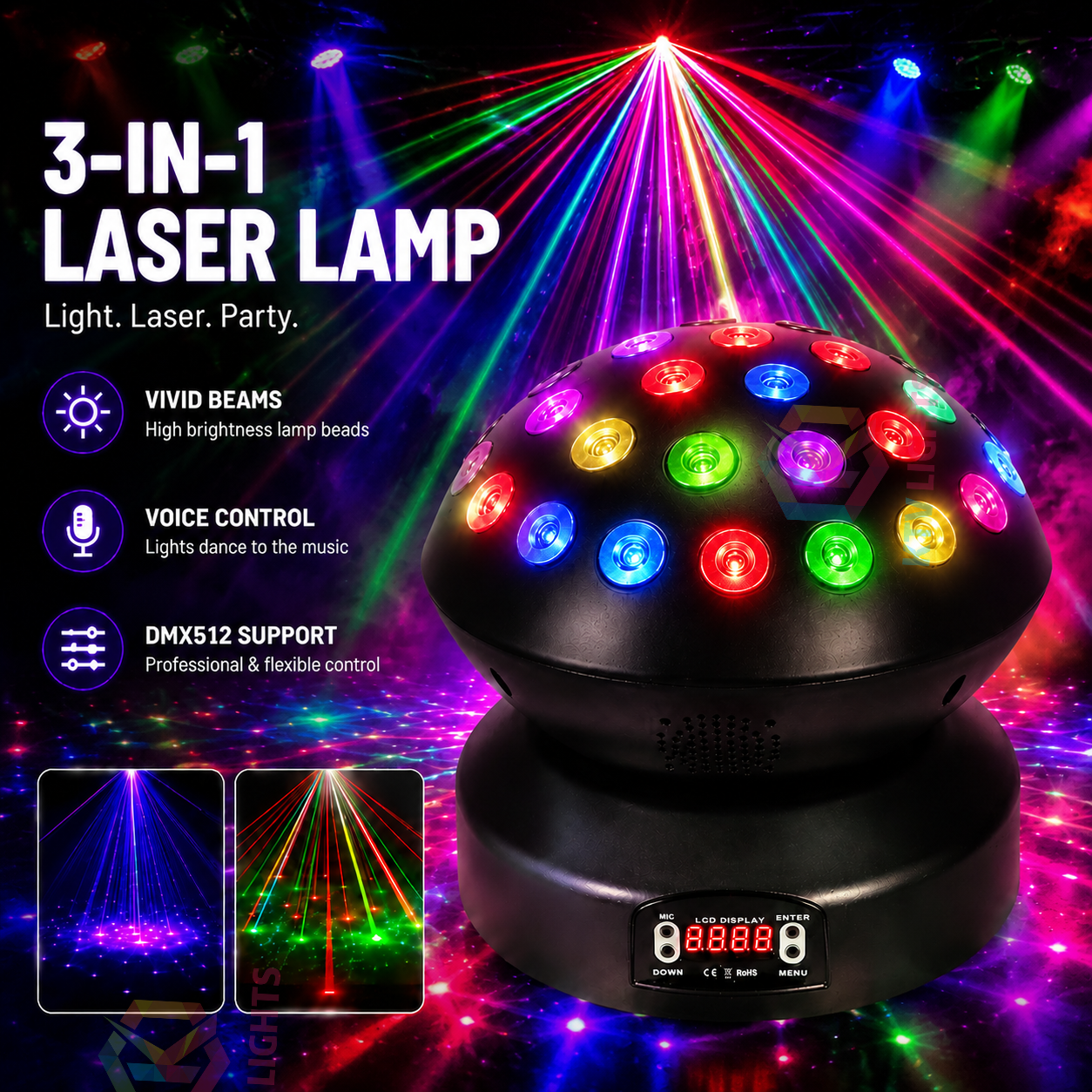 KTVLIGHTS 3-in-1 Full Color Laser Light RGB DJ Stage Lighting-B42