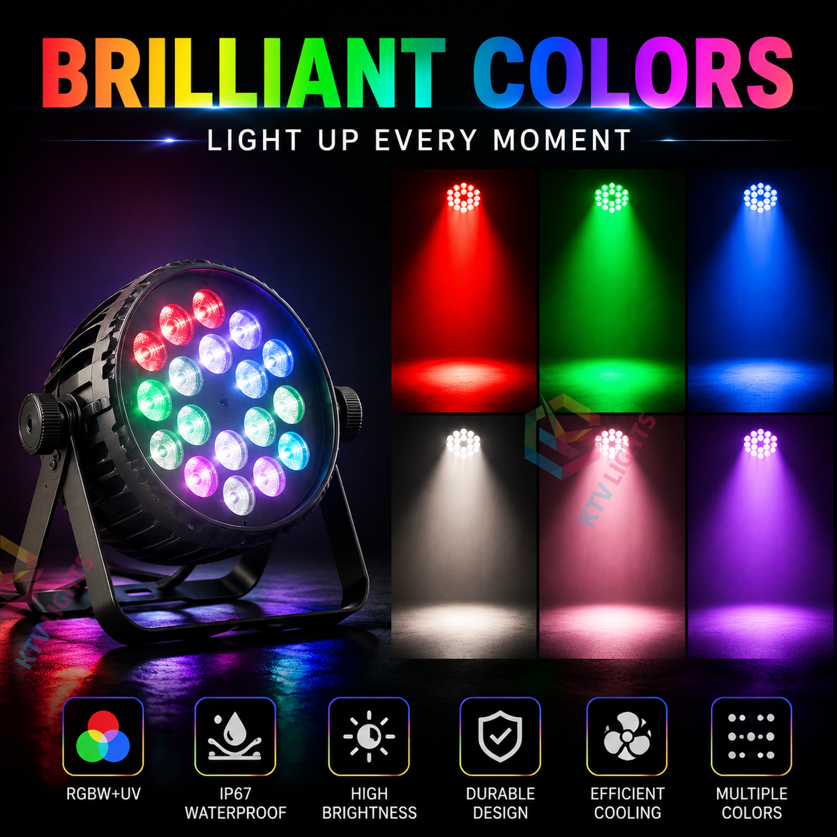 KTVLIGHTS 150W IP67 RGBW UV Waterproof LED PAR Light-P29