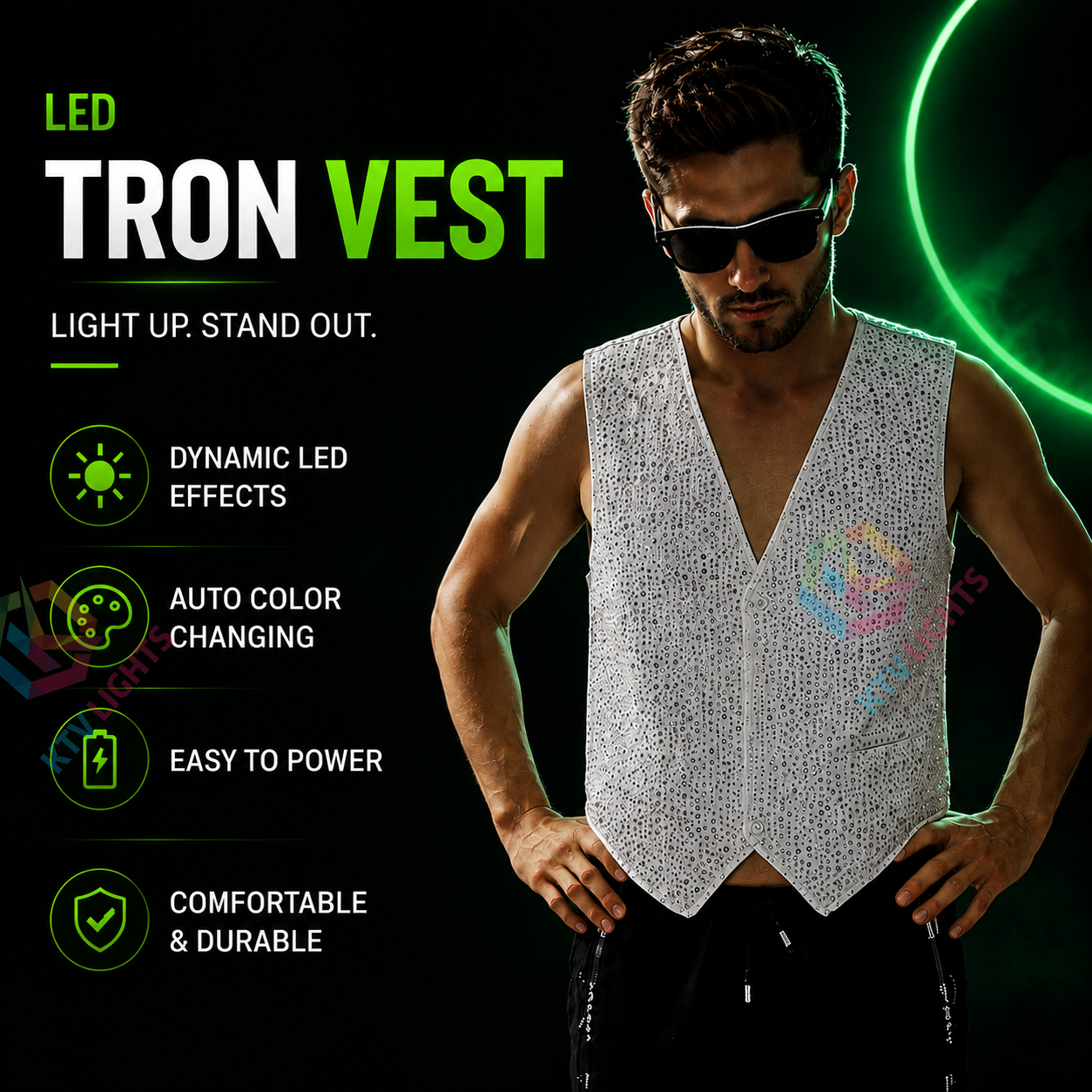 KTVLIGHTS Colorful LED Vest for Rave Parties & Festivals-M5
