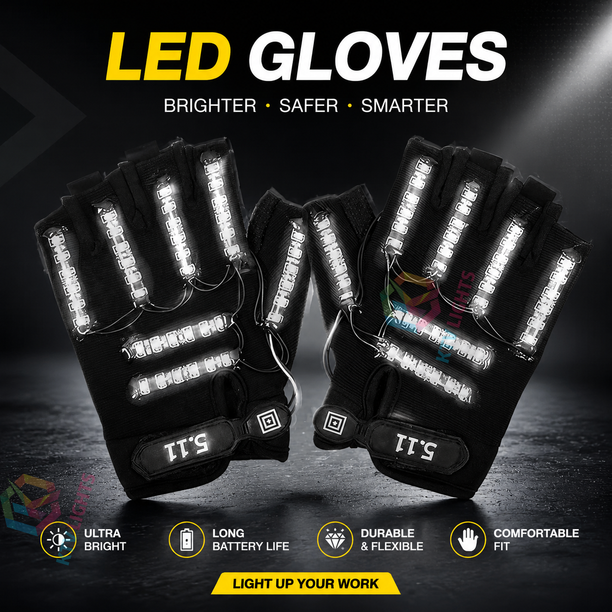 KTVLIGHTS LED Gloves for Rave Parties, DJs & Light Shows-M7