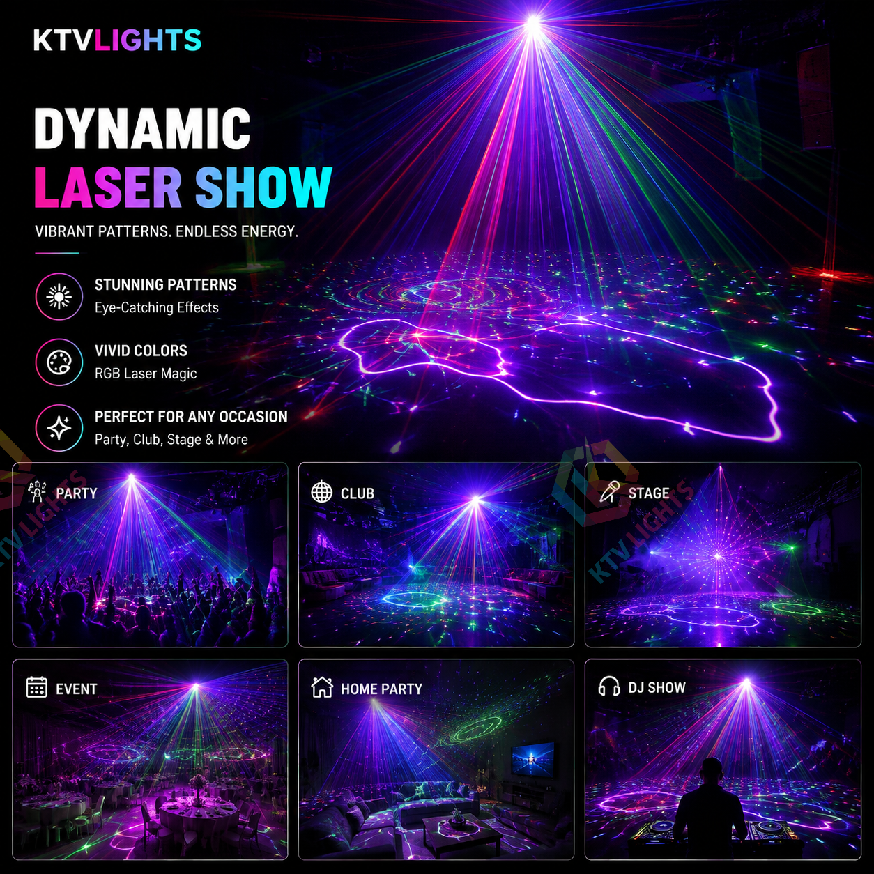KTVLIGHTS RGB 2-in-1 Laser Beam and Line-Scan DMX Stage Light-B11