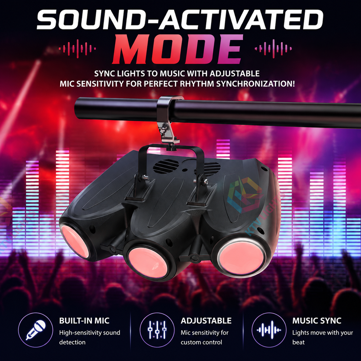KTVLIGHTS RGBW 3-Head Airship-Style LED Stage Effect Light for DJ Parties- C23