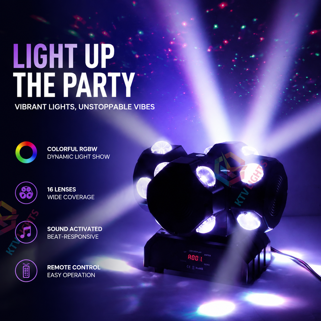 KTVLIGHTS LED 200W RGBW Moving Head Light DMX512 DJ Stage Lighting - E49