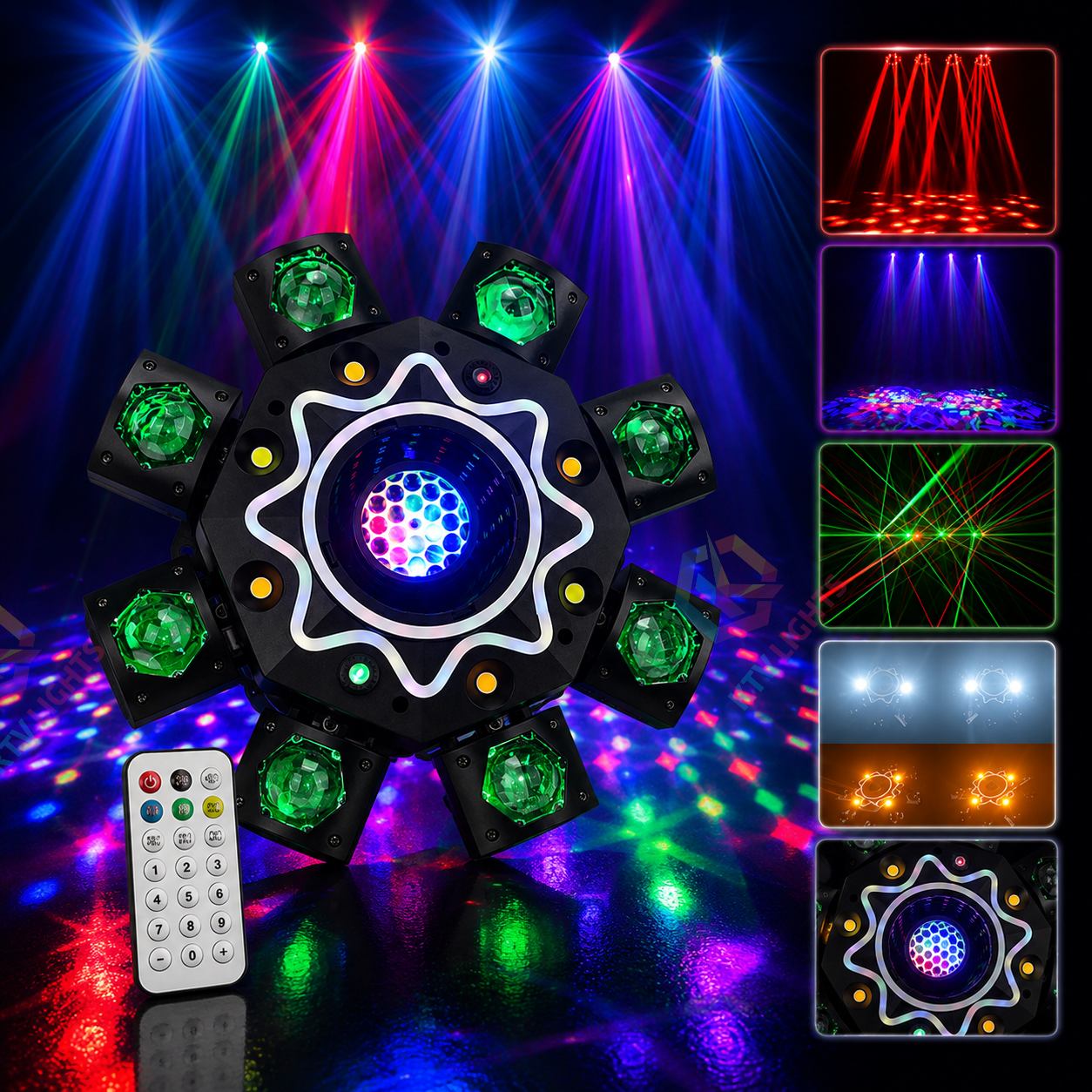 8-Arm LED Stage Light RGBW DJ Disco Moving Head Laser Party Light-E88
