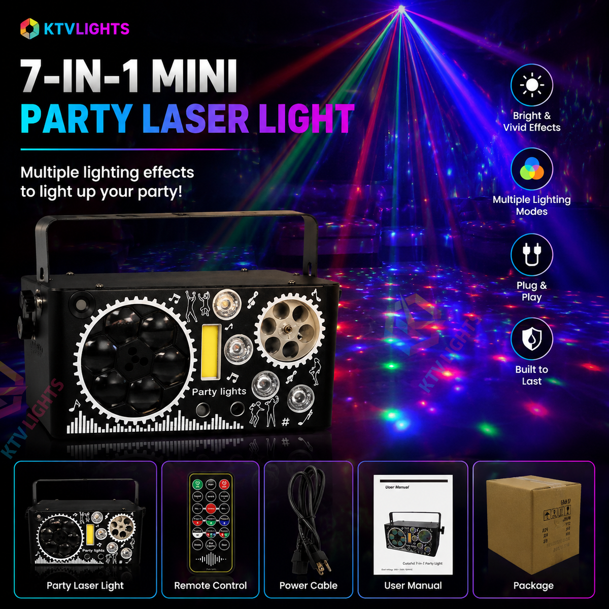 KTVLIGHTS 7-in-1 Mini Party Laser Light for DJs, Nightclubs, and Weddings-C13